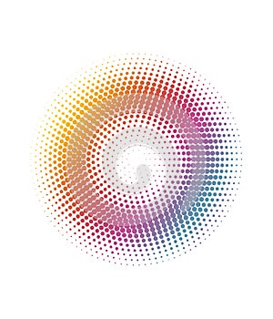 Abstract colorful rainbow halftone circle dots pattern background.