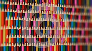 Abstract colorful rainbow sharpen pencils background pattern. Blurred background part. Sharp pencils rainbow background. School ba