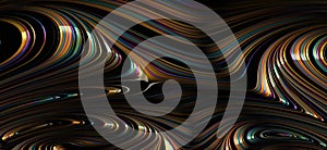 Abstract colorful rainbow swirl line on black. Modern texture background