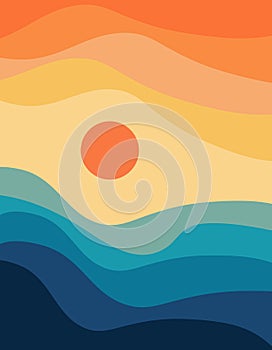 Abstract colorful retro style sunset