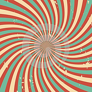 Abstract colorful retro swirl burst. Radial rays pattern. Carnival background