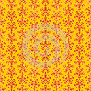 Abstract colorful seamless floral vector pattern with red flowers on yellow background