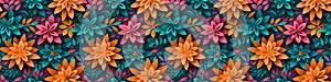 Abstract colorful seamless paper cut overlapping paper flower texture background banner panorama illustration AI