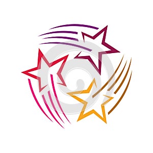 abstract colorful shooting star logo vector icon. decorative and creative five pentagonal stars concept illustration