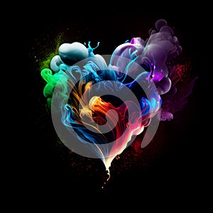 Abstract colorful smoke rising and forming a heart shape