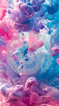 Abstract colorful smoke swirls with glowing particles