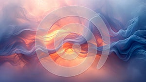 Abstract colorful smoke waves on blue and orange background