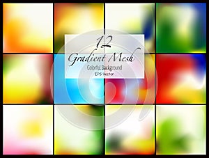 12 abstract colorful smooth blurred gradient mesh vector backgrounds for design.