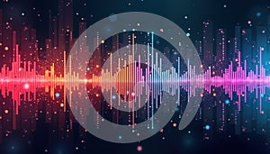 Abstract colorful sound wave visualization displays dynamic data patterns. Vibrant spectrum of colors represents audio frequency photo