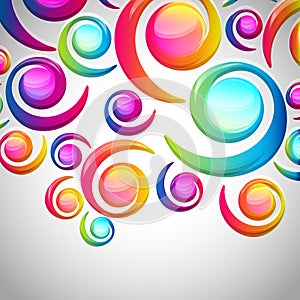 Abstract colorful spiral arc-drop pattern on a light background. Transparent colorful elements and circles design card. Vector