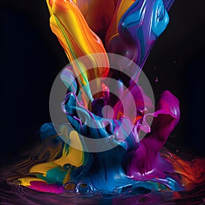 Abstract colorful splash acrylic fluidart color background. Generative AI