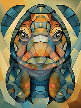 abstract colorful stained glass background with a head of turtle face