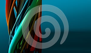 Abstract colorful swirl 3D line, cable on blue gradient background. 3D rendering
