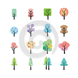 Abstract colorful tree icon set, vector eps10
