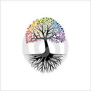 Abstract colorful tree logo design, root vector - Tree of life logo design inspiration