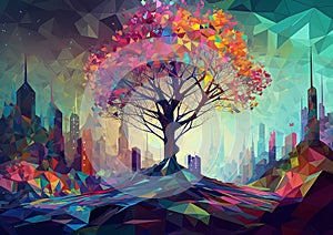 Abstract colorful trees, in the style of prismatic psychedelic surrealism