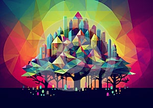 Abstract colorful trees, in the style of prismatic psychedelic surrealism