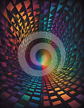 Abstract Colorful Tunnel Vision with Pixelated Effect, Artistic Digital Creation with Bright Swirling Patterns, Generative AI