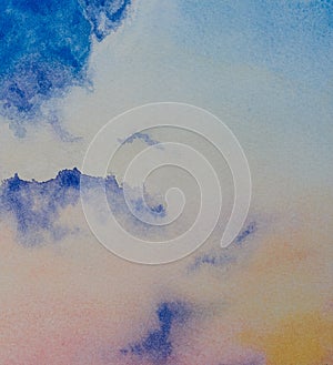 Abstract colorful twilight sky watercolor background. Hand drawn painting art