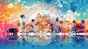 Abstract colorful vacation holidays travel background. Generative AI