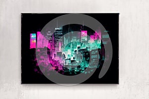 Abstract colorful watercolor background with skyscrapers. beautiful silhouette of the city. Digital art, Generative AI