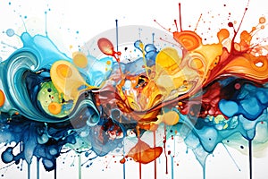 Abstract colorful watercolor paint splashes on white background. Generative ai