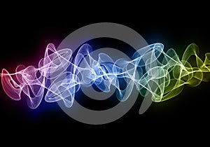 Abstract colorful wavy smoke over black background