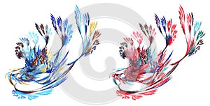 Abstract colorful wings on a white background with fan-shaped feathers. Set of graphic design elements. 3d rendering. 3d