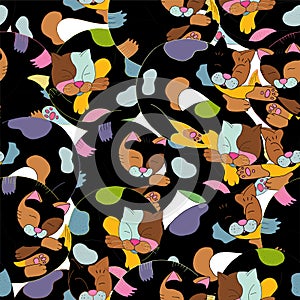 Abstract colorfull seamless pattern with funny cute cats