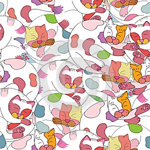 Abstract colorfull seamless pattern with funny cute cats