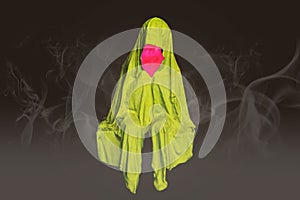 Abstract colorfull sitting no face ghosts with mist smoke background.