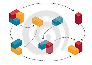 Abstract colourful cubes in evolving progress