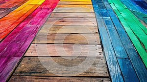 An abstract colourful multicolour wood plank texture background.