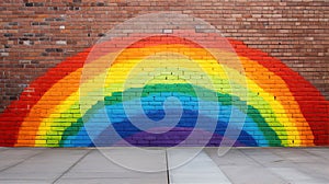 Abstract Colourful Painted Rainbow Arch Art Brick Wall Texture Background.