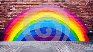Abstract Colourful Painted Rainbow Arch Art Brick Wall Texture Background.