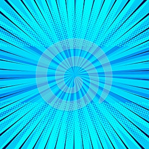 Abstract comic blue background for style pop art design. Retro burst template backdrop.