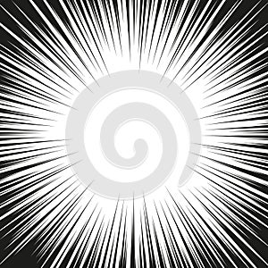 Abstract comic book flash explosion radial lines background. Vector illustration for superhero design. Bright black