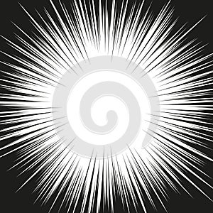 Abstract comic book flash explosion radial lines background. Vector illustration for superhero design. Bright black