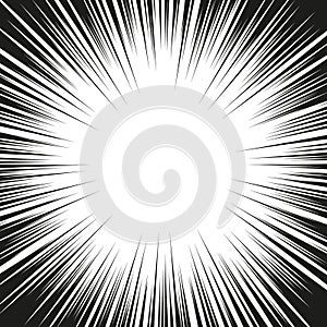 Abstract comic book flash explosion radial lines background. Vector illustration for superhero design. Bright black