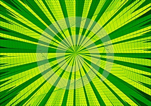 Abstract comic green background for style pop art design. Retro burst template backdrop. Light rays effect.