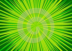 Abstract comic green background for style pop art design. Retro burst template backdrop. Light rays effect. Vintage comic book