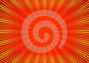 Abstract comic orange background for style pop art design. Retro burst template backdrop. Light rays effect.