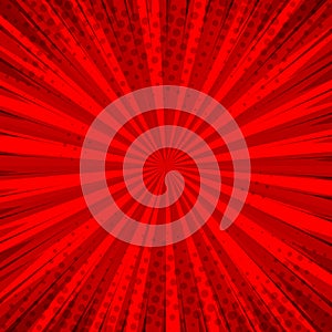 Abstract comic red background for style pop art design. Retro burst template backdrop. Light rays effect. photo