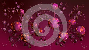 Abstract communication technology background with connected spheres and lines on a purple background. 3D illustration.