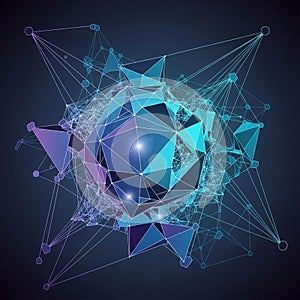 Abstract composed of interconnected triangles and polygons in vibrant blues