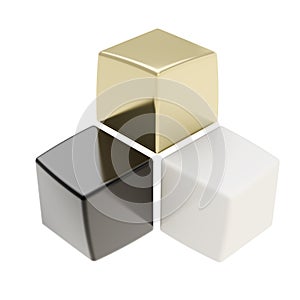 Abstract composition of black golden and white cubes