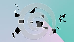 Abstract Composition of Black Shapes on Pastel Blue and Pink Background