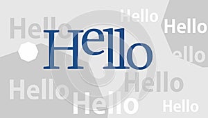 Abstract composition with black and white octahedron and the word hi. Geometric banner photo