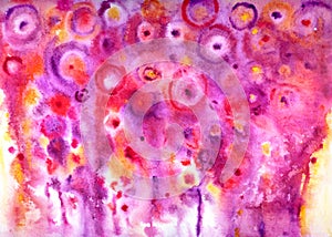 Abstract composition of circles and spots watercolor in purple and pink colors