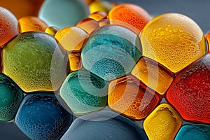 Colorful abstract bubbles with reflections and textures creating vibrant visual patterns